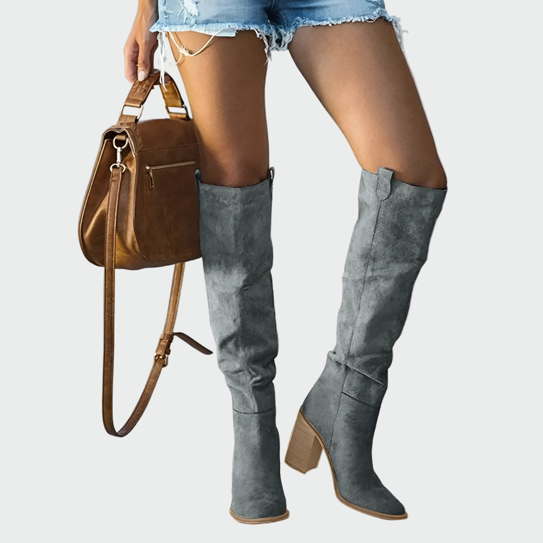 Stivali Alti da Donna Iliana™ in Camoscio Marrone, Stile Western