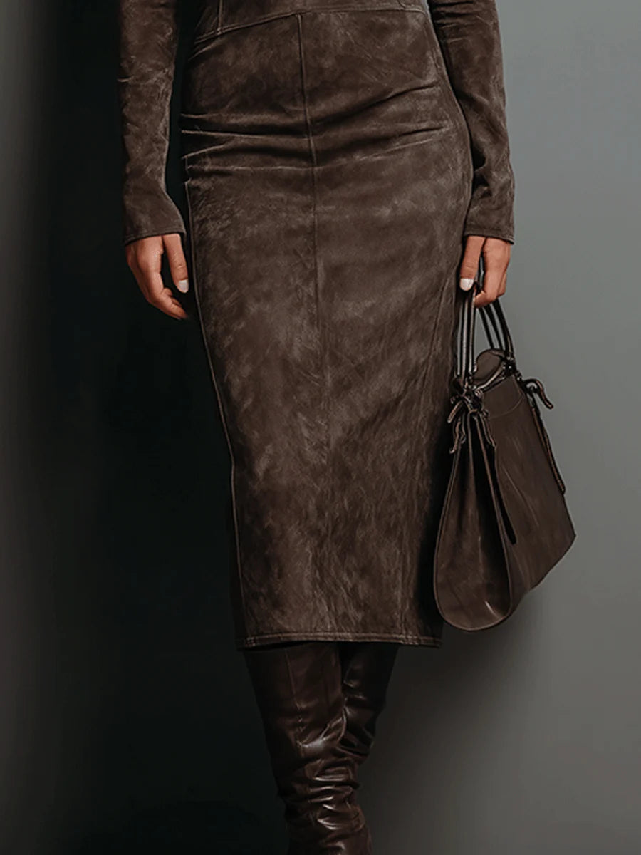 Leonela | Abito lungo midi in marrone