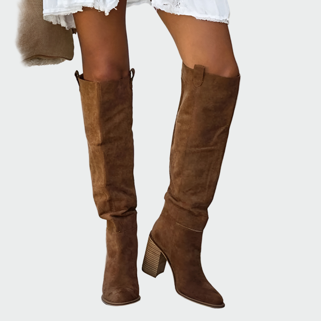 Stivali Alti da Donna Iliana™ in Camoscio Marrone, Stile Western