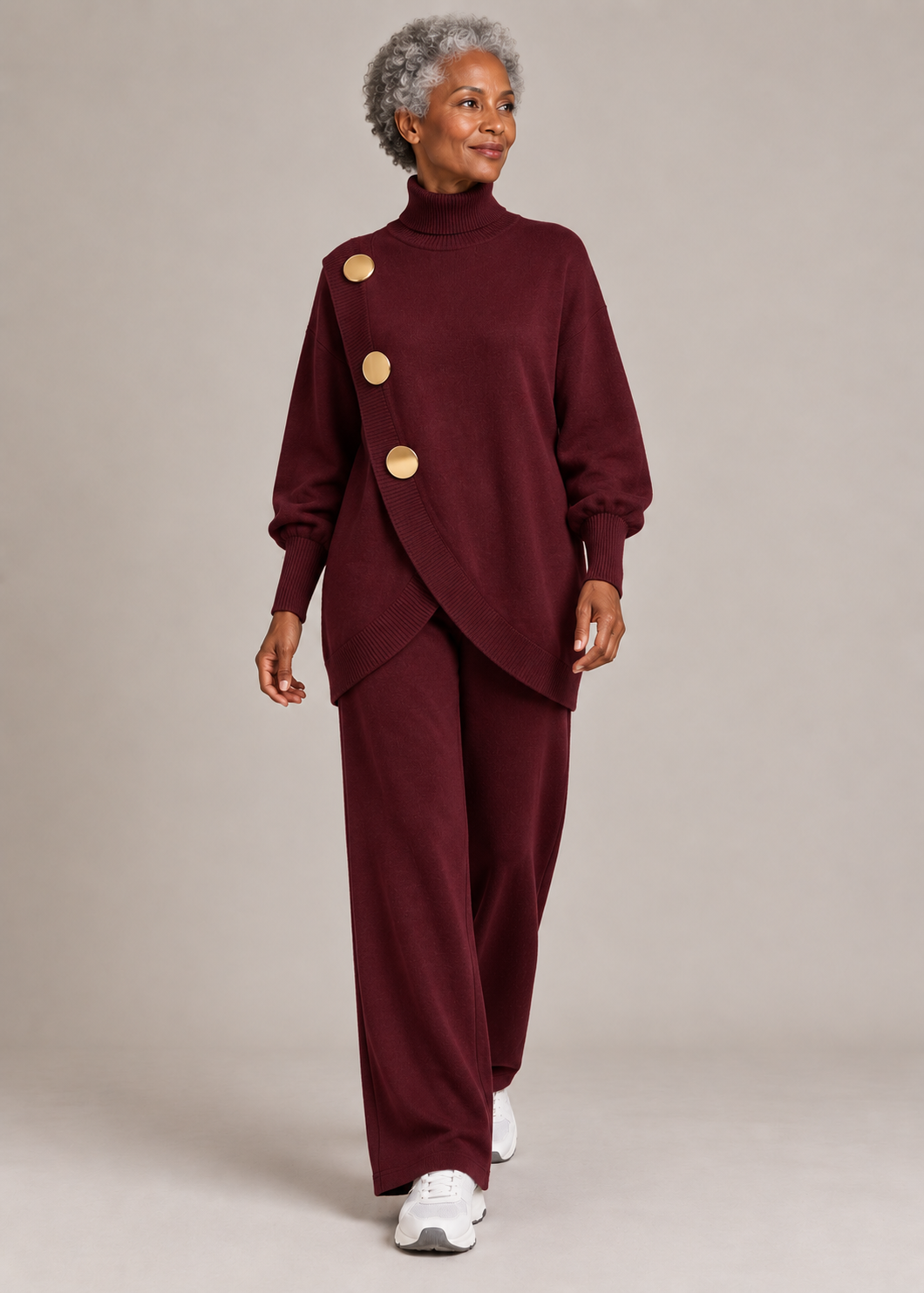 Margaret™ | Set di due pezzi in maglia con dettagli asimmetrici e bottoni