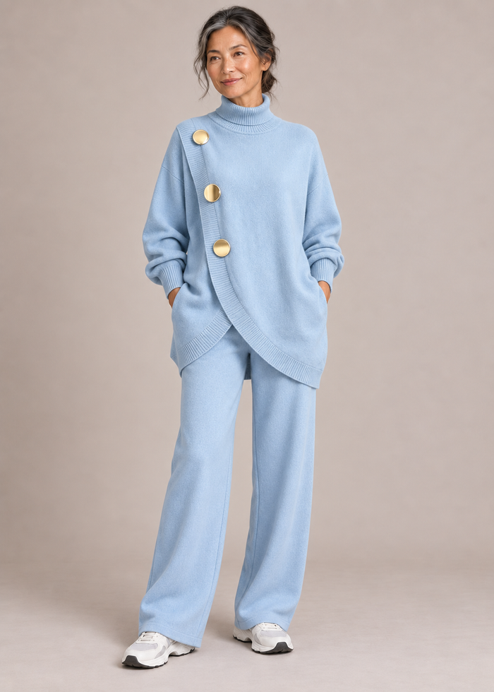 Margaret™ | Set di due pezzi in maglia con dettagli asimmetrici e bottoni