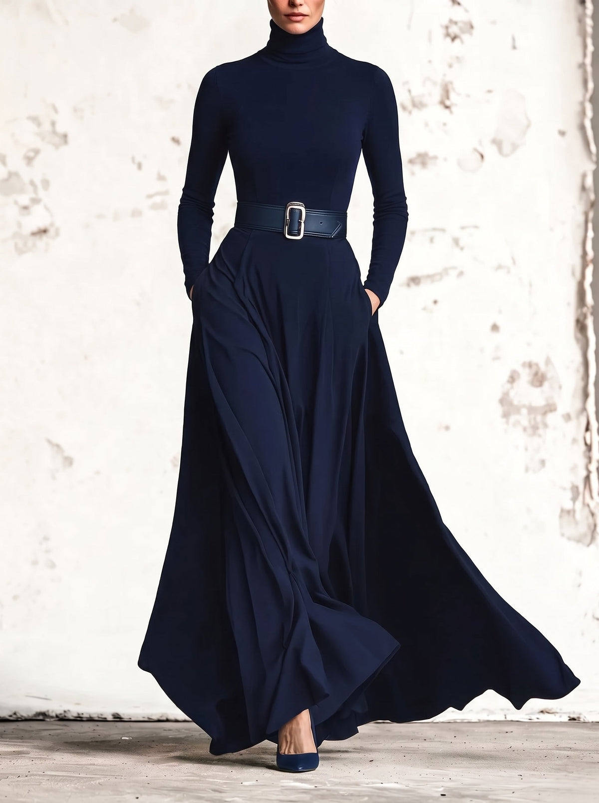 Isabel | Abito lungo in maglia con scollo alto