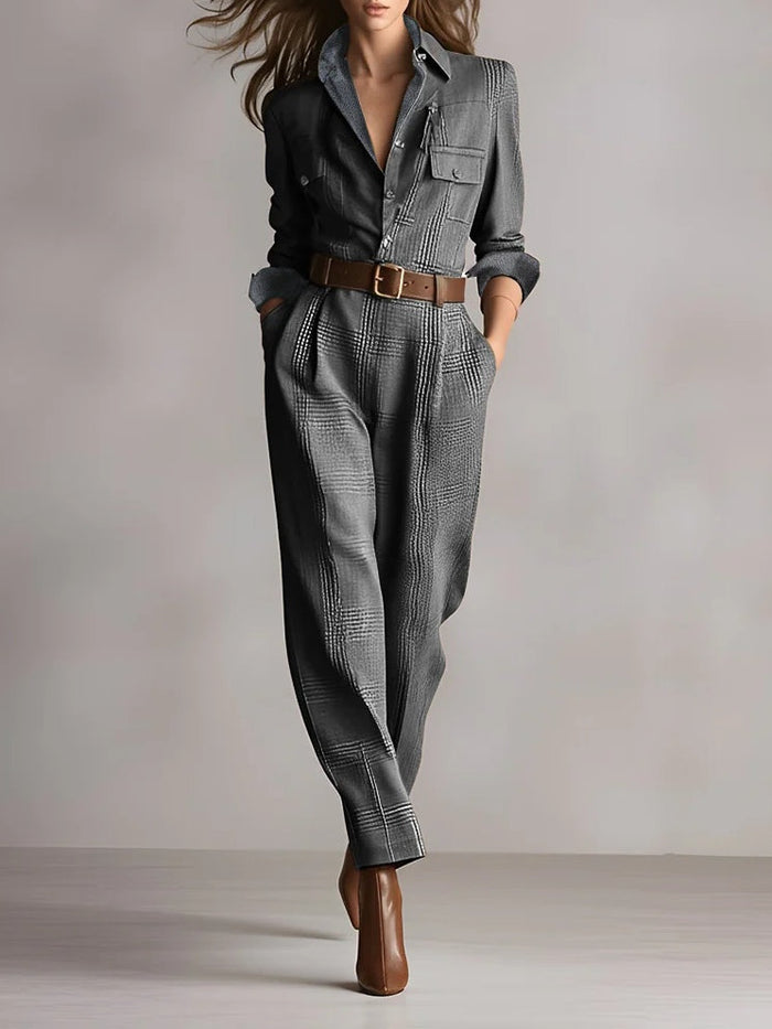 Anna | Completo Camicia e Pantalone a Quadri Monocromatico