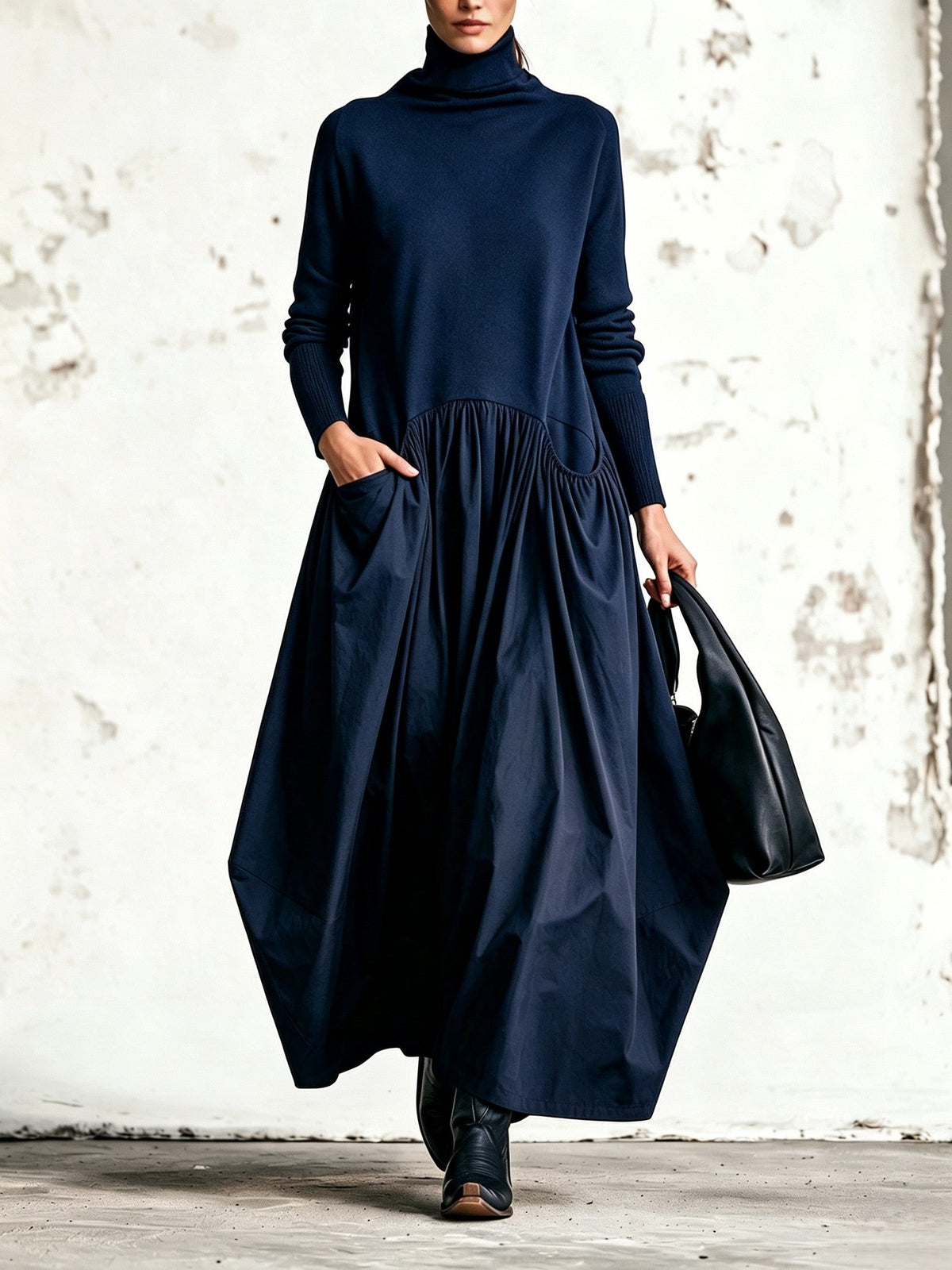 Lore | Abito lungo oversize con collo alto e ampie tasche