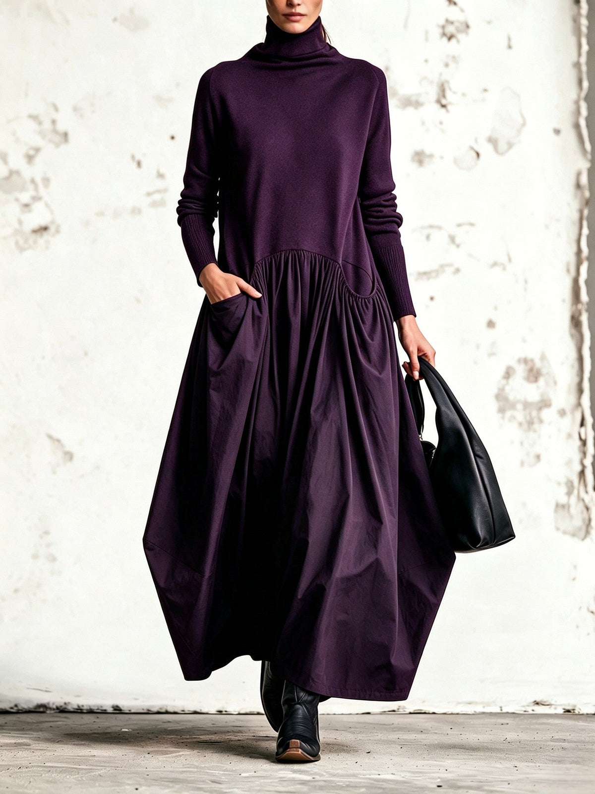 Lore | Abito lungo oversize con collo alto e ampie tasche