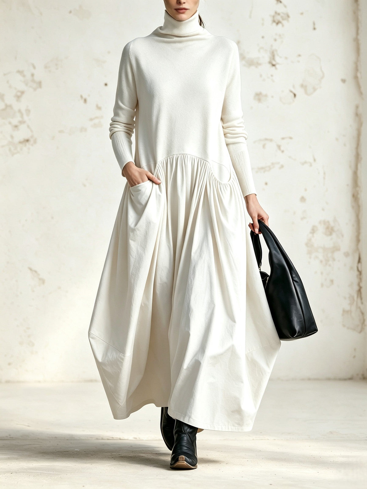 Lore | Abito lungo oversize con collo alto e ampie tasche