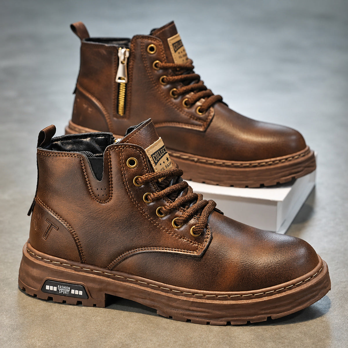 Weston | Stivaletti in pelle autentica con zip e lacci