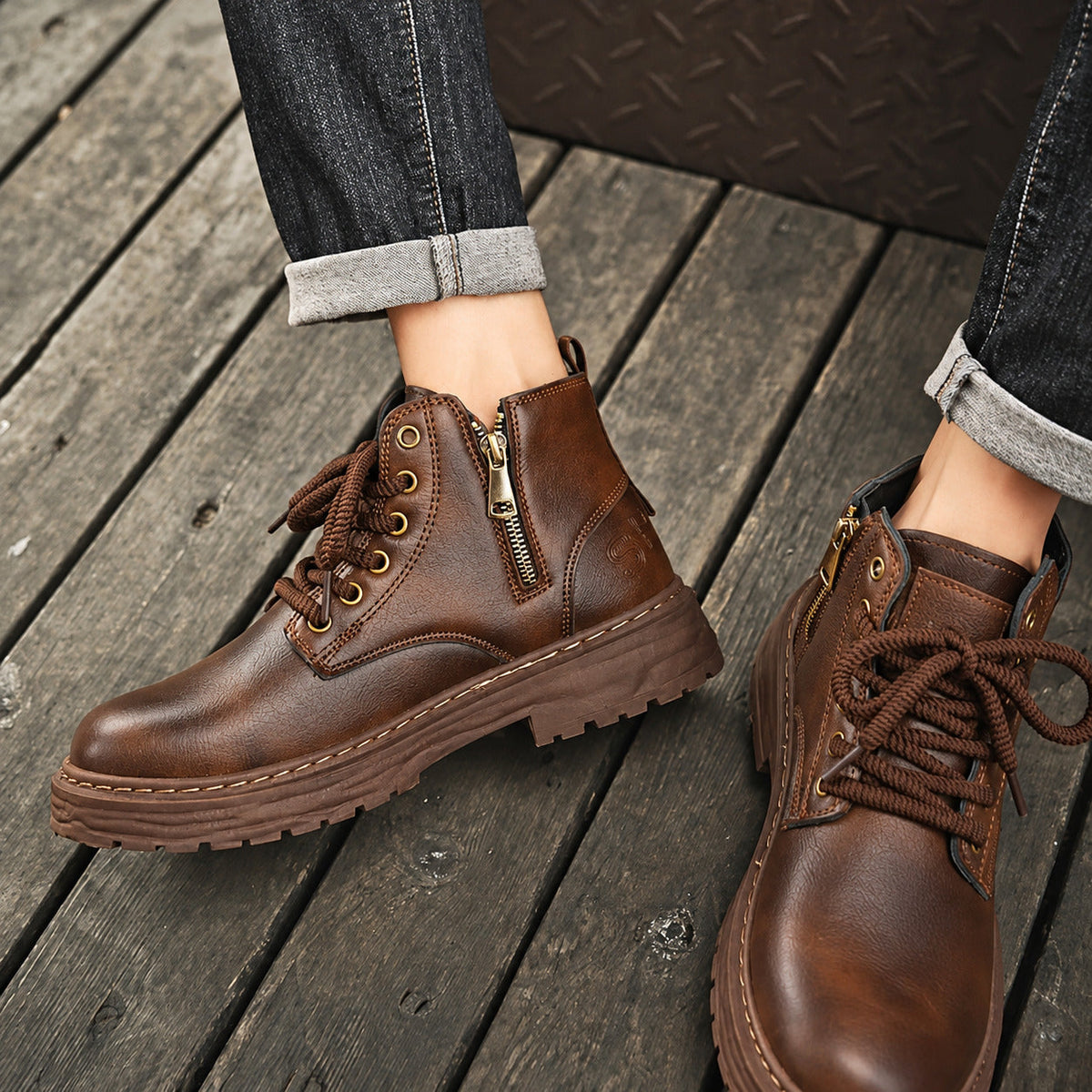 Weston | Stivaletti in pelle autentica con zip e lacci