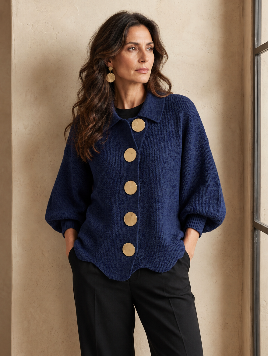 Ortensia | Cardigan Oversize con Bottoni Dorati