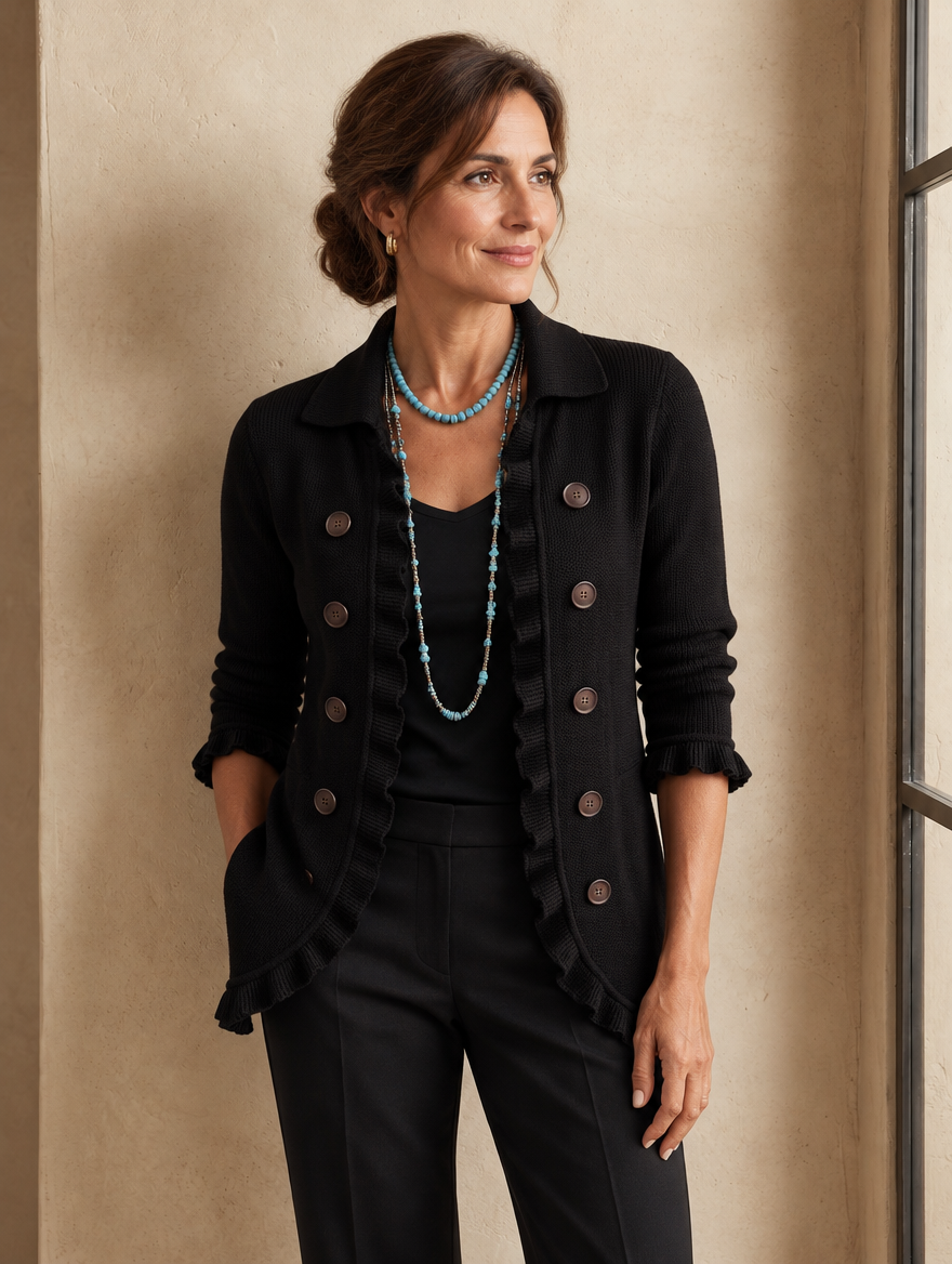 Elvira | Giacca in Maglia Nera con Volant