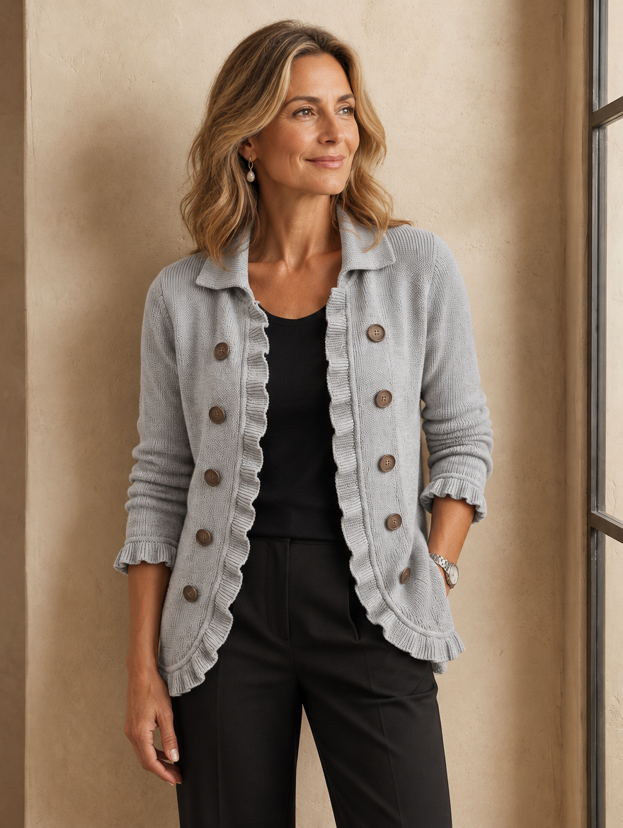 Angelina | Giacca in Maglia Grigio Melange con Volant