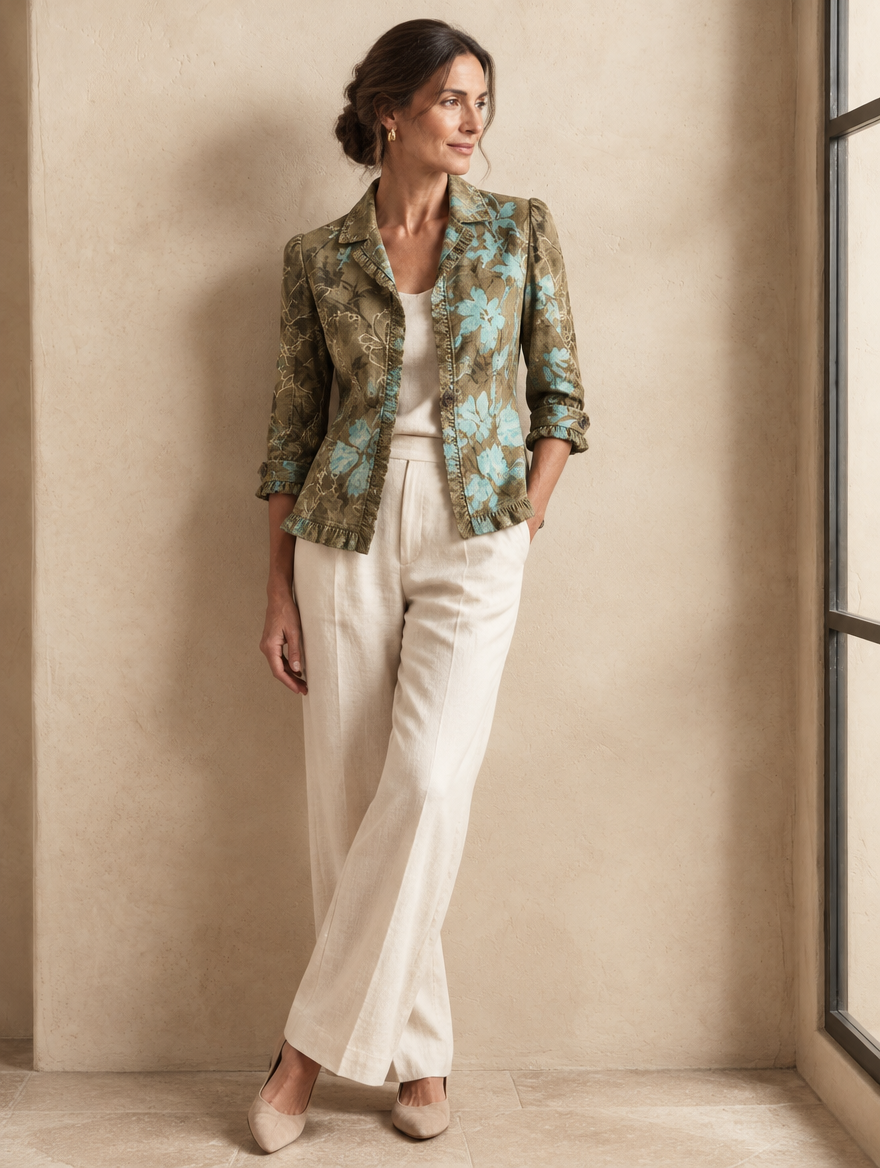 Domenica | Giacca Floreale Sfumata con Volant