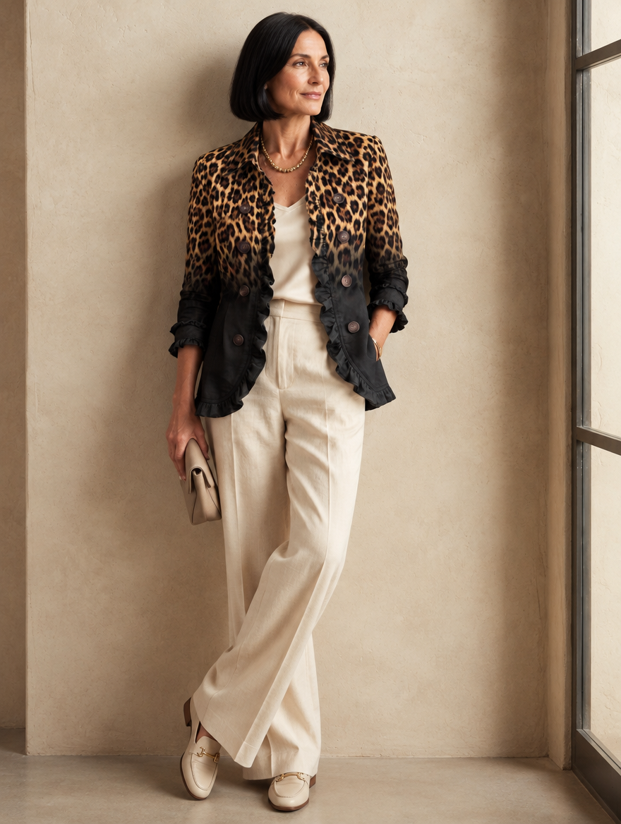 Erminia | Blazer Leopardo Nero con Volant