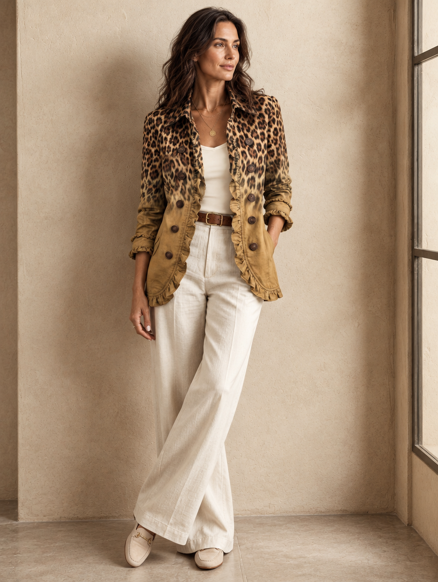 Ortensia | Blazer Leopardo Ocra con Volant