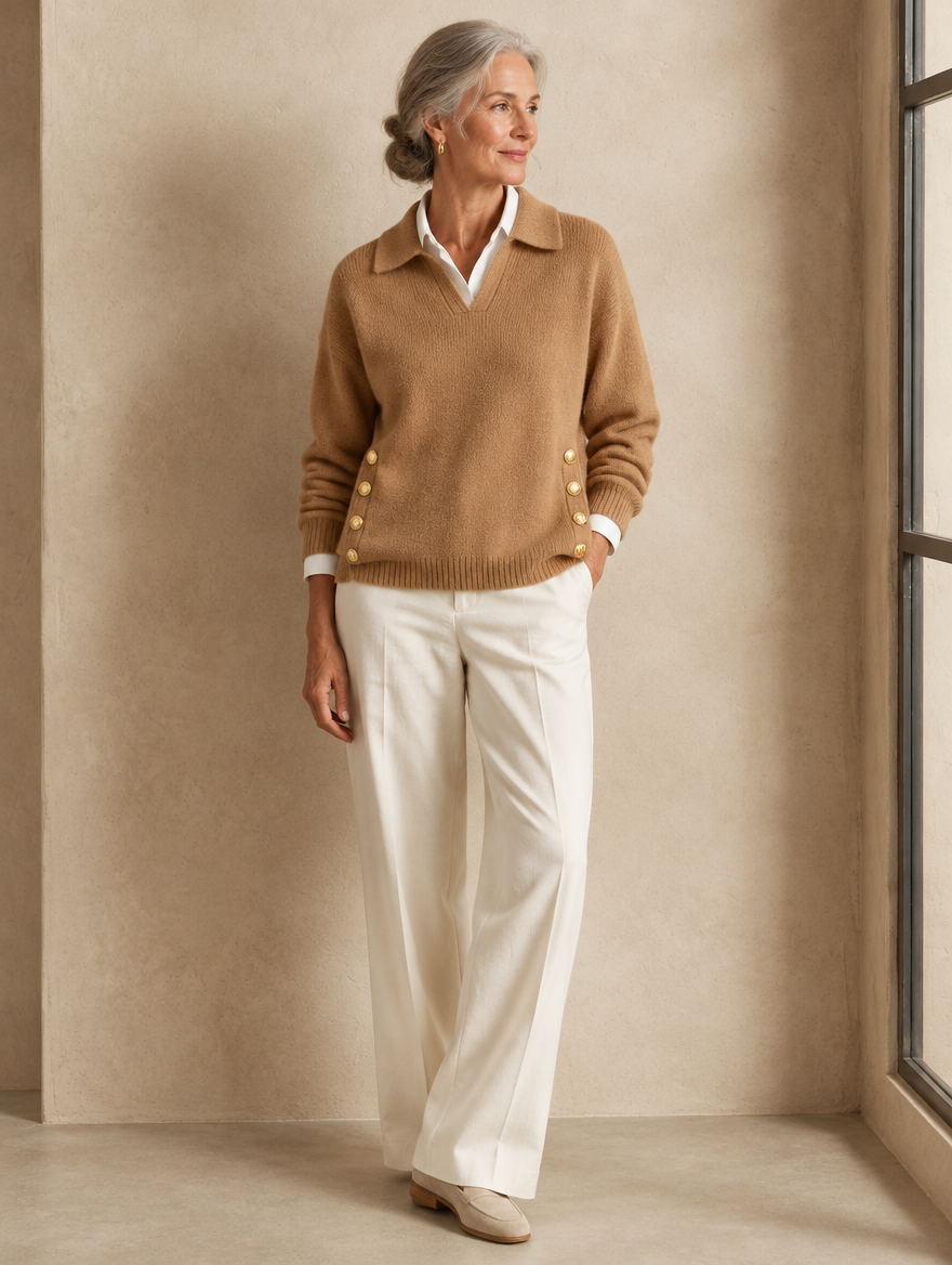 Erminia | Maglione con Collo Polo e Bottoni