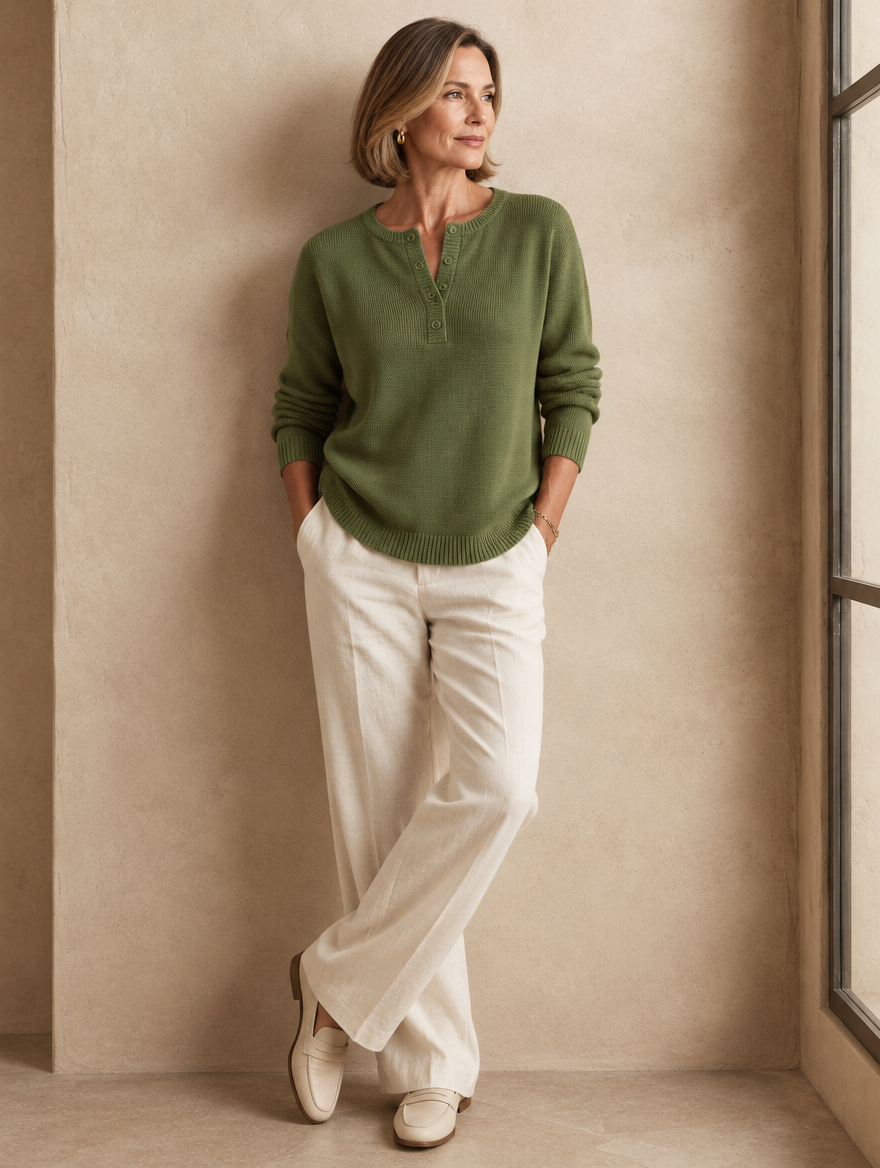 Ernesta | Maglione in Maglia con Bottoni Henley