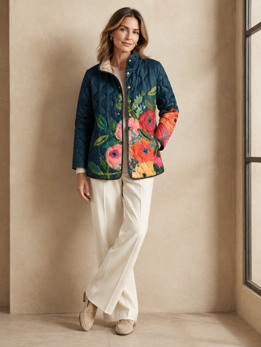 Camilla | Giacca Trapuntata Fiori Dipinti