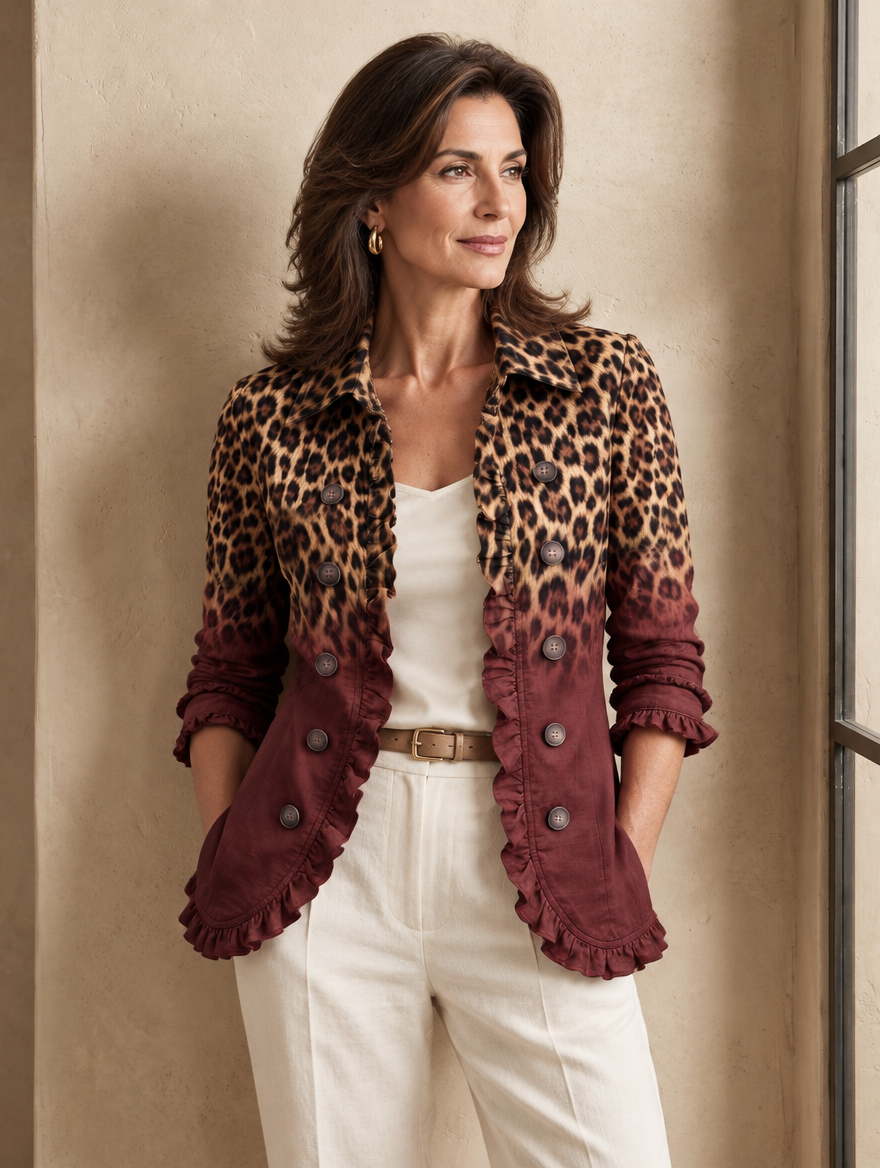 Immacolata | Blazer Leopardo Bordeaux con Volant
