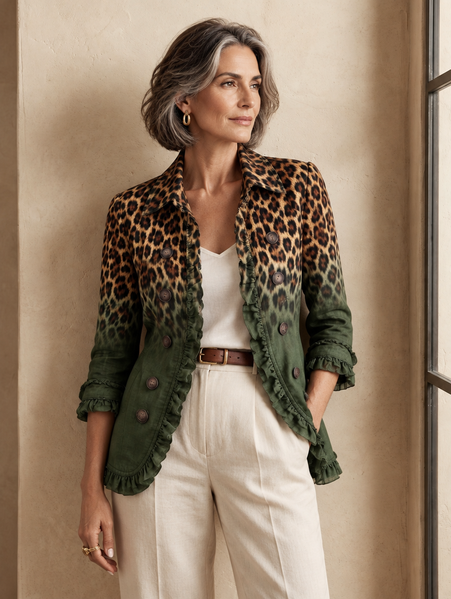 Nunzia | Blazer Leopardo Verde con Volant